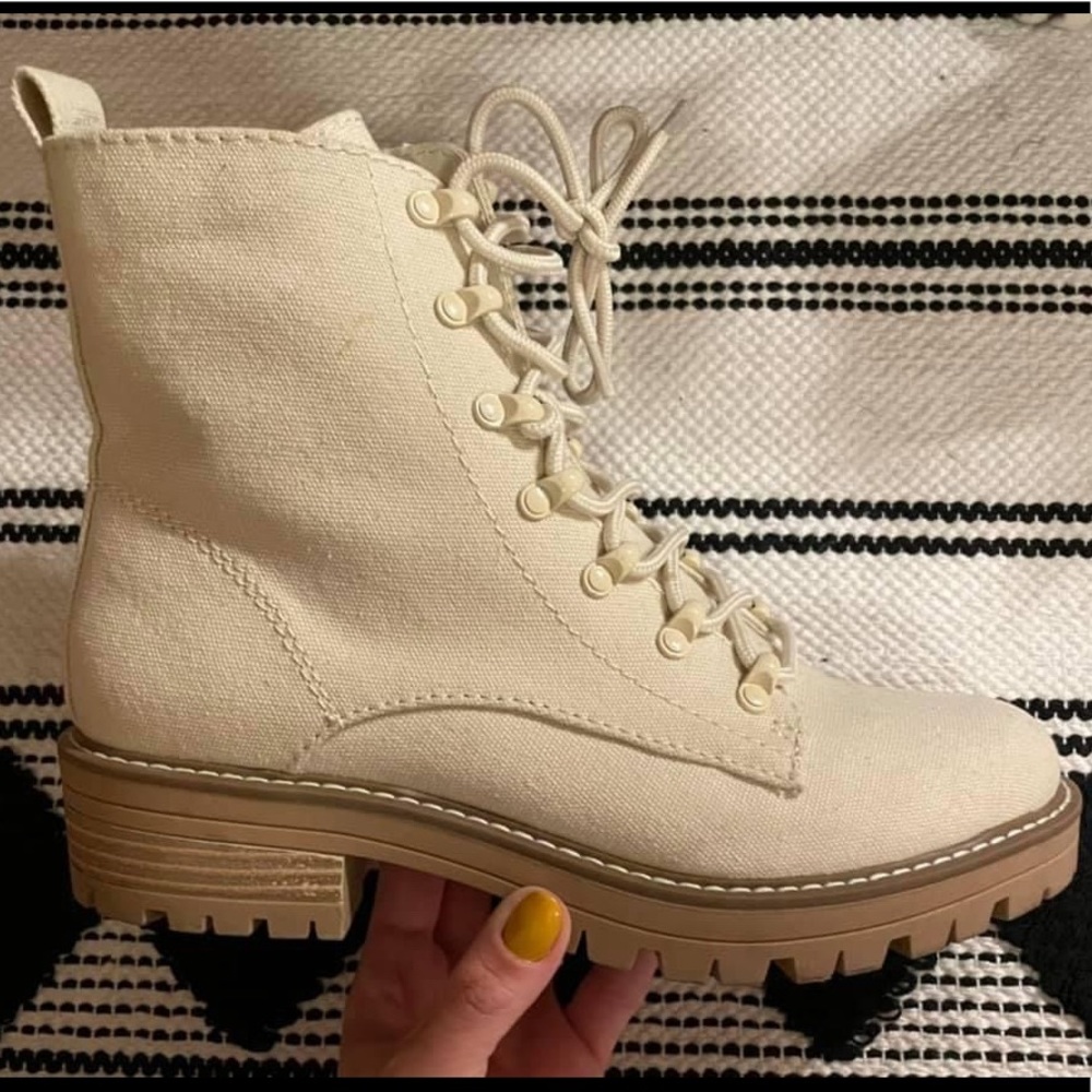 Off white canvas combat boots